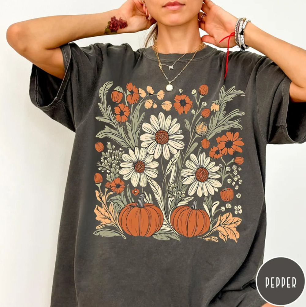 Boho Fall Floral Comfort Colors Shirt, Retro Fall Tshirt, Autumn Vibes T-Shirt